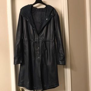 Cigno Nero Navy Blue leather trench coat Sz 36